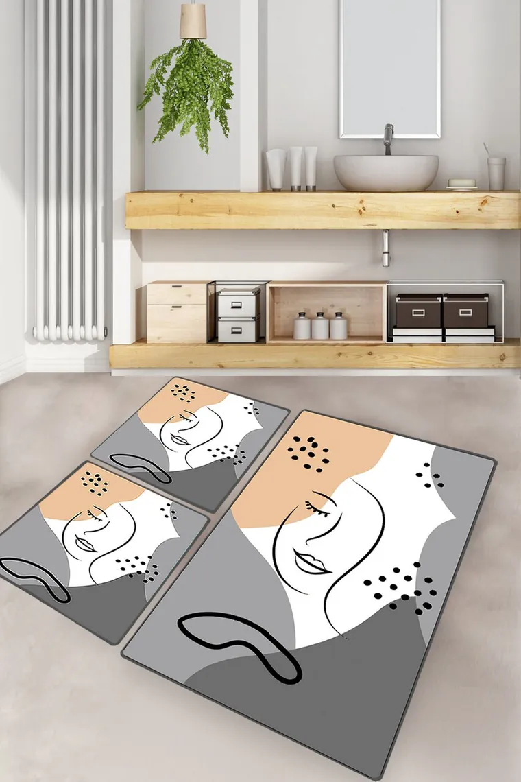 Set covorase de baie, L'essentiel Maison, Smiling Face, Poliester, Multicolor