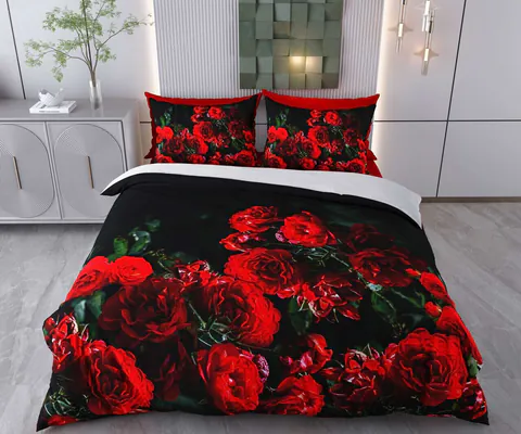 Lenjerie de pat pentru o persoana Single XXL (DE), 2 piese, L'essentiel Maison, Alena, Bumbac;Poliester, Roșu/Negru