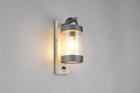 Aplica de perete pentru exterior cu senzor Sambesi, TRIO, 12.5x33 cm, 28W, 1x E27, aluminiu, antracit/natur