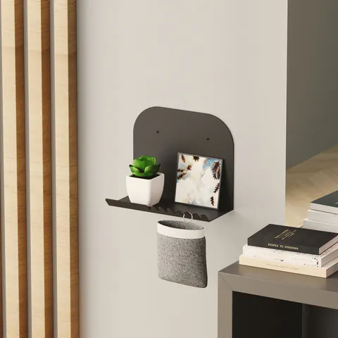 Raft de perete, Hanah Home, Short Pouch, 28x23x12 cm, Negru