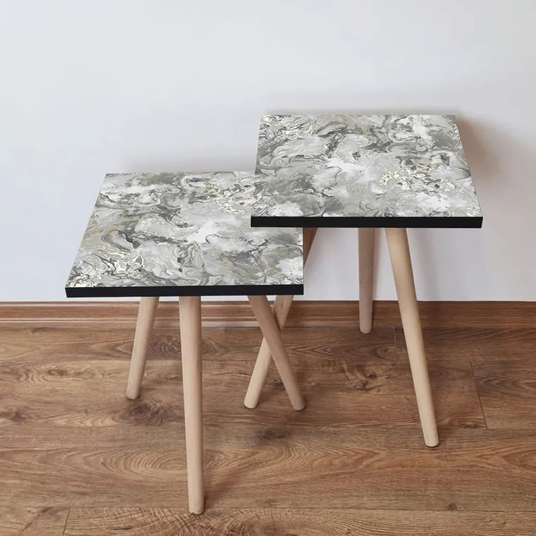 Set masute 2 piese, Hanah Home, 2Shp133, Gri / Bej / Alb