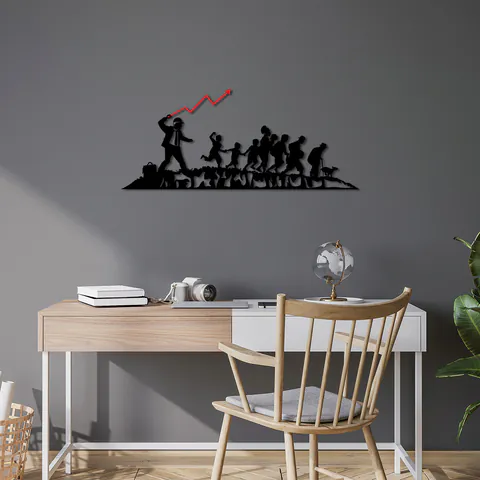 Decoratiune de perete, Banksy, 30 x 70 cm, Negru/Rosu