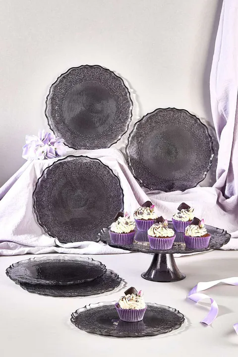 Set farfurii pentru desert, Hermia, 337GLZ1221, Suport: 28 cm (1 bucată), Negru