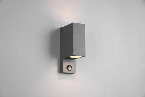 Aplica de perete pentru exterior cu senzor Roya, TRIO, 7x11.6x22 cm, 35W, 2x GU10, aluminiu, antracit