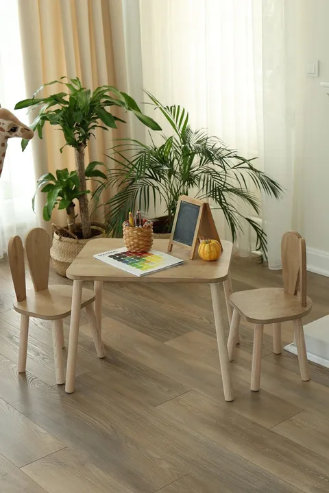 Set masa si scaun pentru copii, Hanah Home, Bunny One Chair Set, Maro