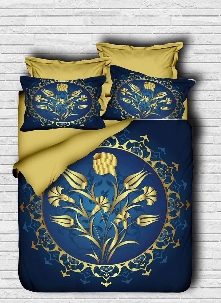 Lenjerie de pat dubla, L'essentiel Maison, 140, Aur / Albastru