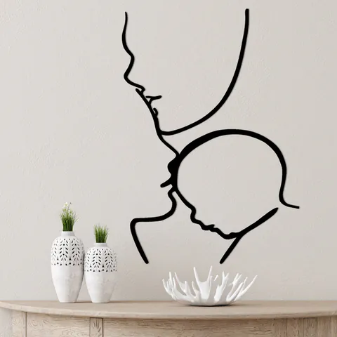 Decoratiune de perete, Family, Dimensiune: 72 x 0,15 x 50 cm, Negru