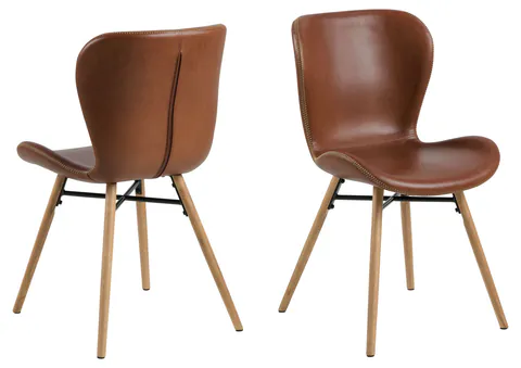 Scaun Batilda -A1, Actona, 47x53x82.5 cm, piele ecologica/lemn de stejar, brandy