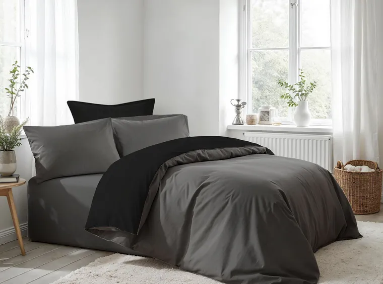 Lenjerie de pat dubla King (FR), L'essentiel Maison, Anthracite, Negru, Antracit / Negru