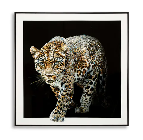 Tablou decorativ Jaguar -B, Mauro Ferretti, 82x82 cm, lemn de pin/canvas pictat si lacuit, multicolor
