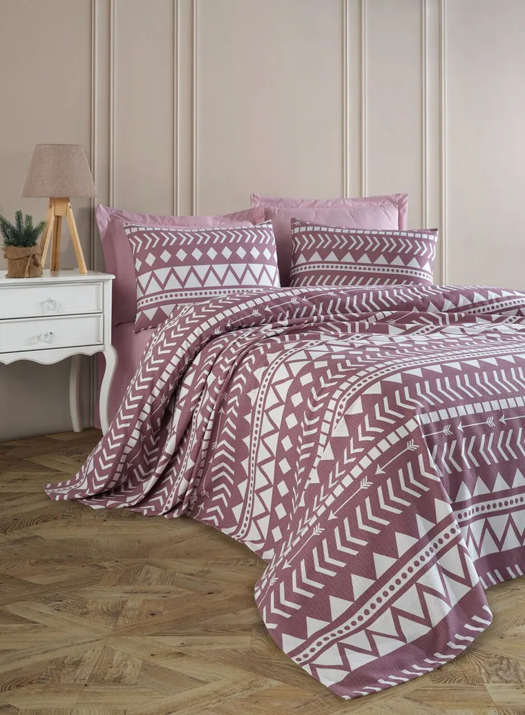 Set cuvertura pique Single 2 piese, L'essentiel Maison, Artec, Bumbac, Lila
