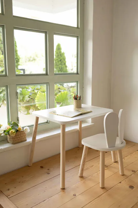 Set masa si scaun pentru copii, Hanah Home, Bunny One Chair Set, Alb