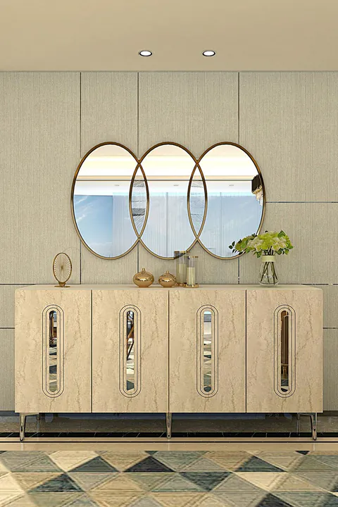 Consola, Hanah Home, Rany 150, 150x75x32 cm, White / Travertine / Silver