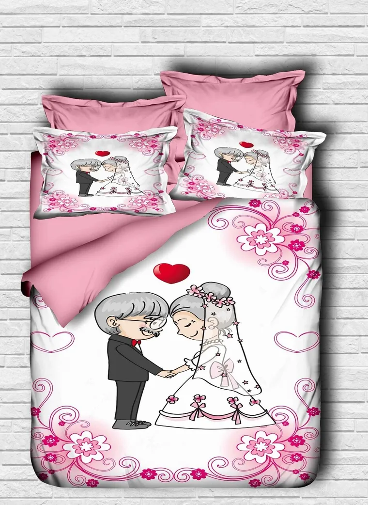 Lenjerie de pat dubla, L'essentiel Maison, 169, Alb / Roz / Gri