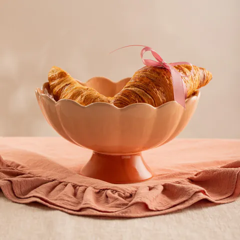 Platou cu picior Brisa, Homla, 21x12 cm, ceramica, bej/portocaliu