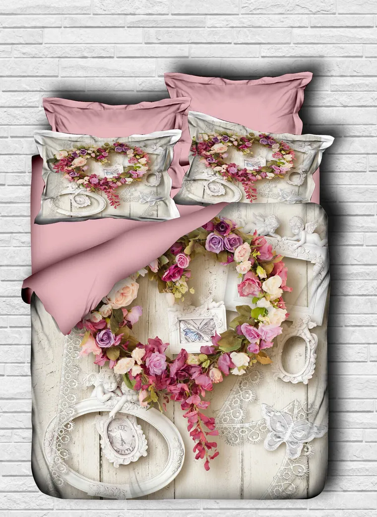 Lenjerie de pat dubla, L'essentiel Maison, 128, Roz / Alb / Verde