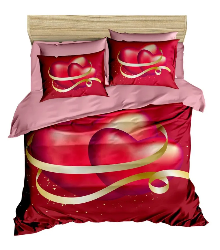 Lenjerie de pat dubla, L'essentiel Maison, 153, Roșu / Roz / Auriu