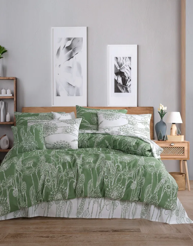 Set lenjerie de pat pentru o persoana Single XL (DE), 2 piese, L'essentiel Maison, Lara, Verde/Alb