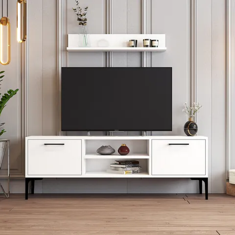 Comoda TV, Hanah Home, Riga, 140x48x30 cm, Alb