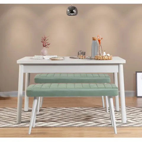 Set masa si 2 banci, Hanah Home, Costa 0400, Alb/Verde