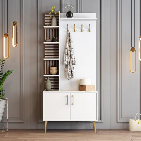 Cuier de perete, Hanah Home, Viyana D, 90x35x202 cm, Alb/Auriu