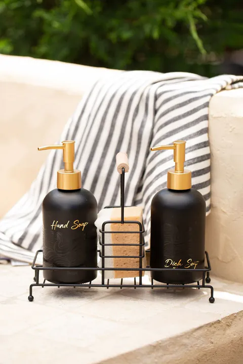 Set dozator de sapun, Hermia, 127RKL1422, Suport metalic (1 bucată), Negru