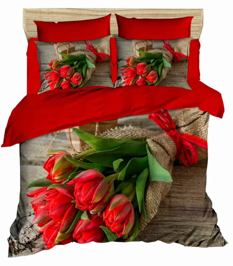 Lenjerie de pat dubla, L'essentiel Maison, 190, Roșu / Maro / Verde