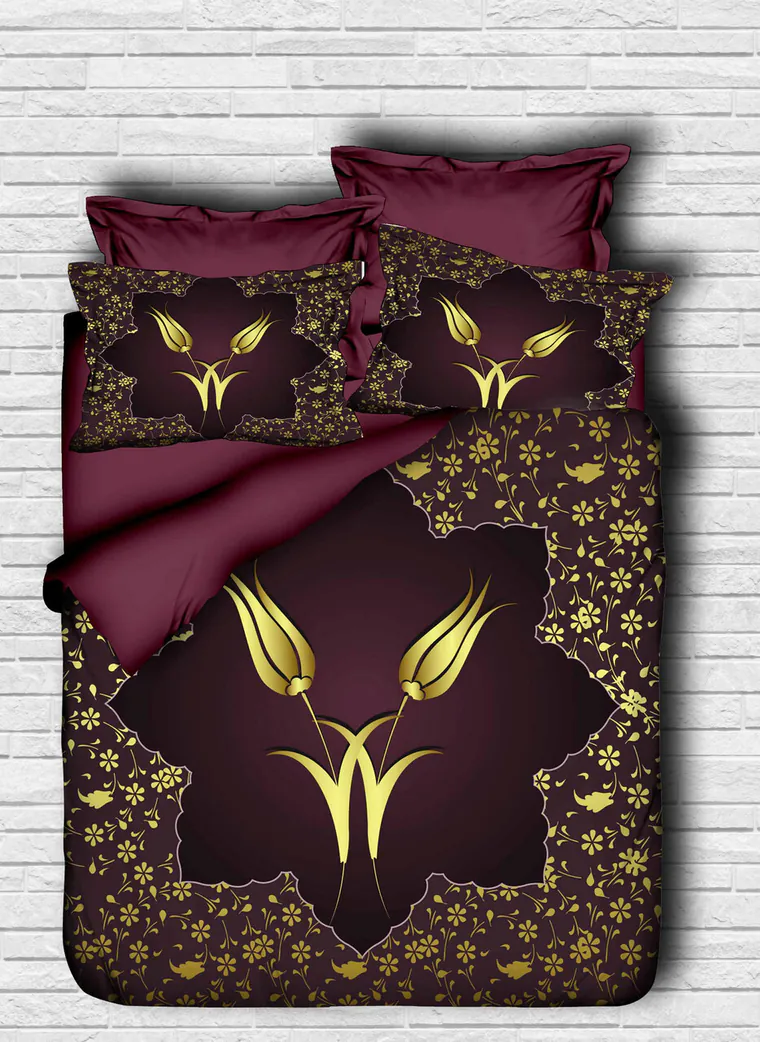 Lenjerie de pat dubla Super King (EU) (IT), 3 piese, L'essentiel Maison, 141, Maroon / Gold