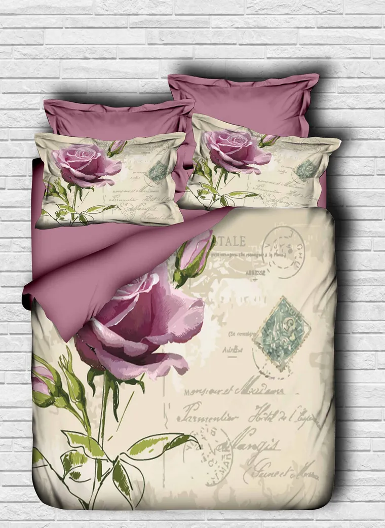 Lenjerie de pat dubla, L'essentiel Maison, 125, Lilac / White / Green