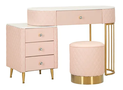 Masa de toaleta cu taburet / Masuta dressing Sharon, Mauro Ferretti, 120x40x75 cm, lemn de pin/MDF/metal, roz/auriu