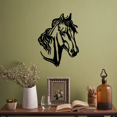 Decoratiune de perete, Horse 2, Dimensiune: 43 x 56 cm, Negru