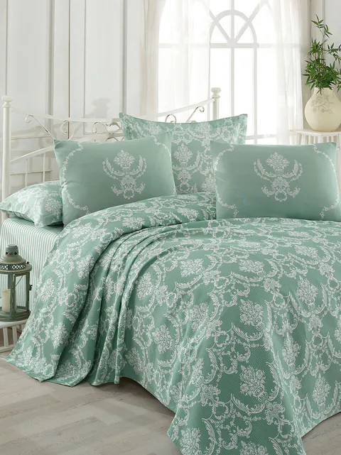 Cuvertura pique dubla King (EU) (FR), L'essentiel Maison, Pure, Sea Green / White
