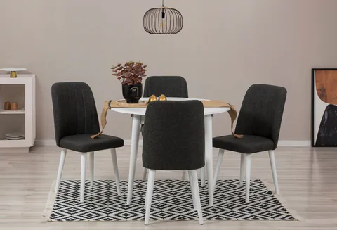 Set masa extensibila si scaune, Hanah Home, Vina 1053, Alb / Antracit