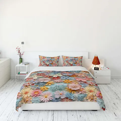 Lenjerie de pat dubla Super King (FR), 3 piese, L'essentiel Maison, FLW_DVT25-10, Multicolor