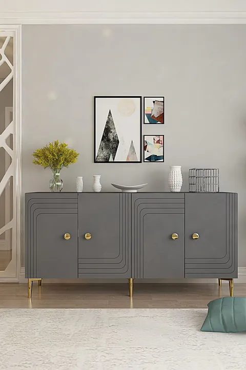 Consola, Hanah Home, Lessi 150, 150x75x32 cm, Antracit / Aur