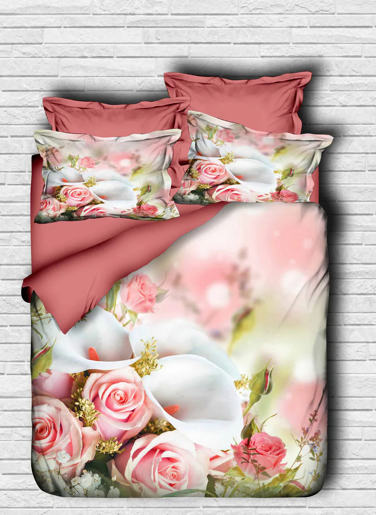 Lenjerie de pat dubla Super King (EU) (IT), 3 piese, L'essentiel Maison, 122, Rose / Pink / White / Green