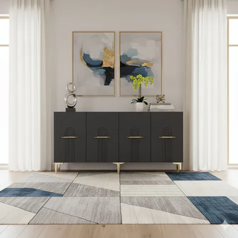 Consola, Hanah Home, Ida 150, 150x75x32 cm, Antracit / Aur