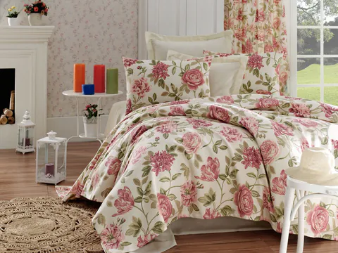 Cuvertura pique Single (EU) (IT), L'essentiel Maison, Care, Bumbac, Roz / Ecru / Bej