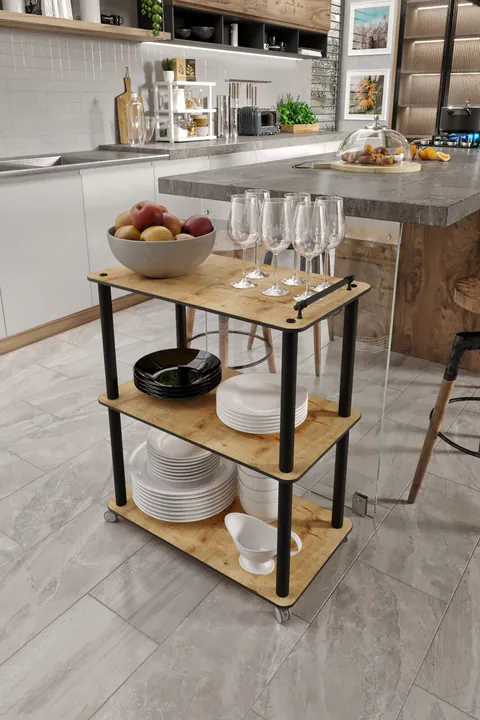 Carucior pentru servire, Hanah Home, Servant, 35x60x74 cm, MDF , Stejar