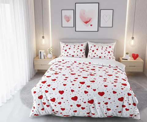 Lenjerie de pat pentru o persoana Single XXL (DE), 2 piese, L'essentiel Maison, Serita, Bumbac;Poliester, Alb/Rosu