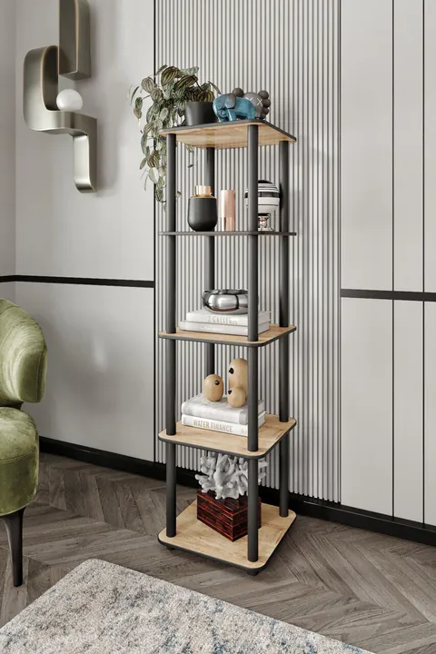 Corp biblioteca, Hanah Home, Bookcase 5 Tiers Square, 34x140x34 cm, MDF , Stejar