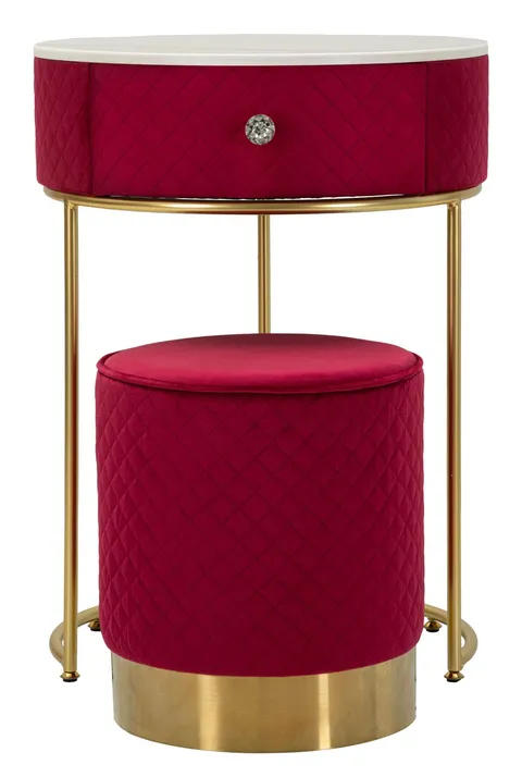 Masa de toaleta cu taburet / masuta dressing Vellit, Mauro Ferretti, 52x70 cm, lemn de pin/MDF/metal, rosu