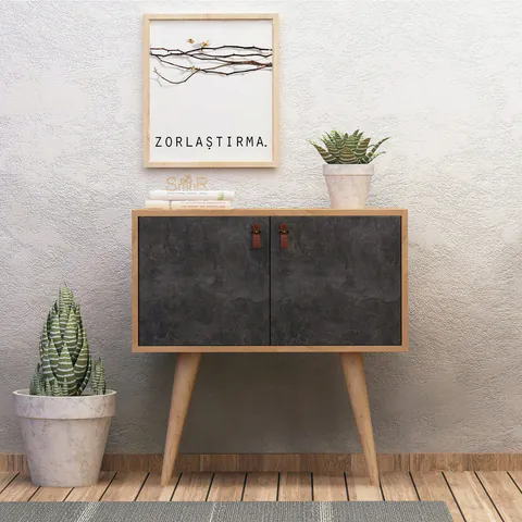 Consola, Hanah Home, Dencia, 80x80x80 cm, Stejar / Gri închis