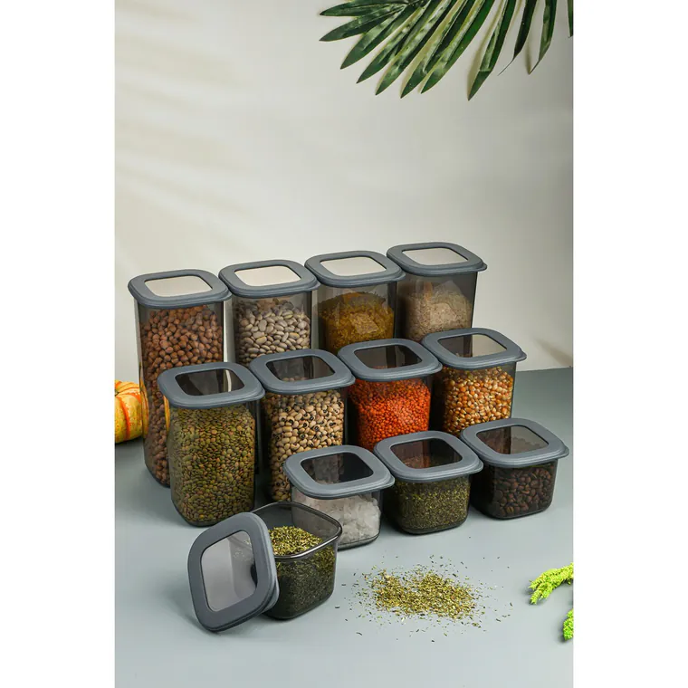 Set recipiente depozitare, Hermia, 964FRM5384, Dimensiune: 10 x 10 x 16,5 cm / 1200 ml (4 bucăți), Antracit