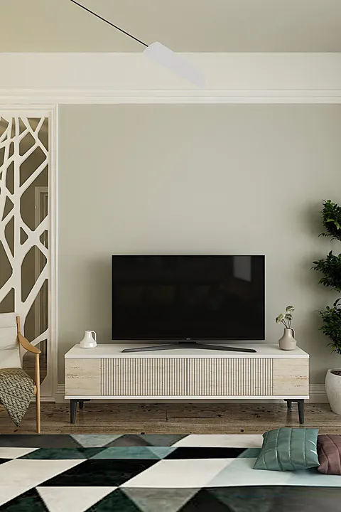 Comoda TV, Hanah Home, Corsa 120, 120x40.5x32 cm, Alb / Travertin