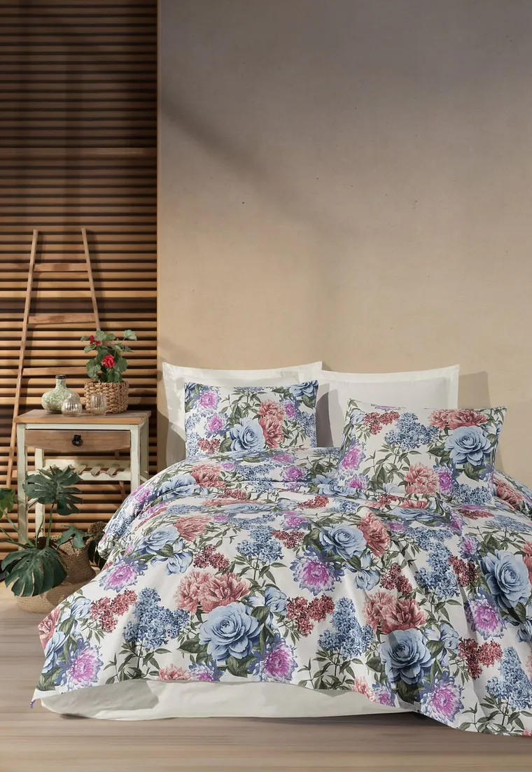 Set cuvertura pique dubla 3 piese, L'essentiel Maison, Lotus, Bumbac, Albastru