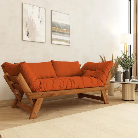 Canapea extensibila 2 locuri, Hanah Home, CPT8172-210, Tec / Portocaliu