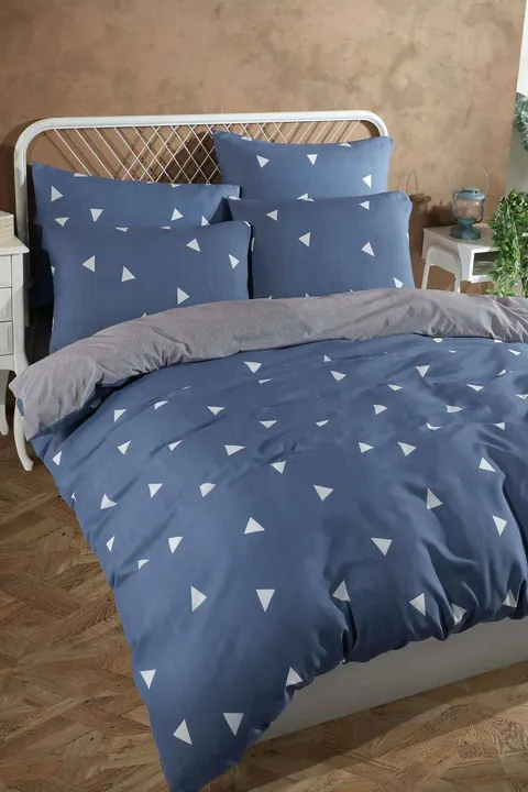 Set cuvertura matlasata dubla King (FR), 3 piese, L'essentiel Maison, Geometrik, 65% bumbac/35% poliester, Albastru