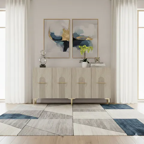 Consola, Hanah Home, Ida 150, 150x75x32 cm, White / Travertine / Gold