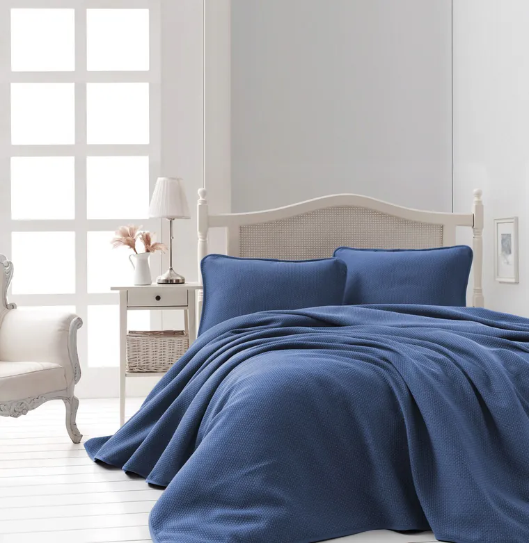 Set cuvertura pique dubla, L'essentiel Maison, Liv, Albastru inchis